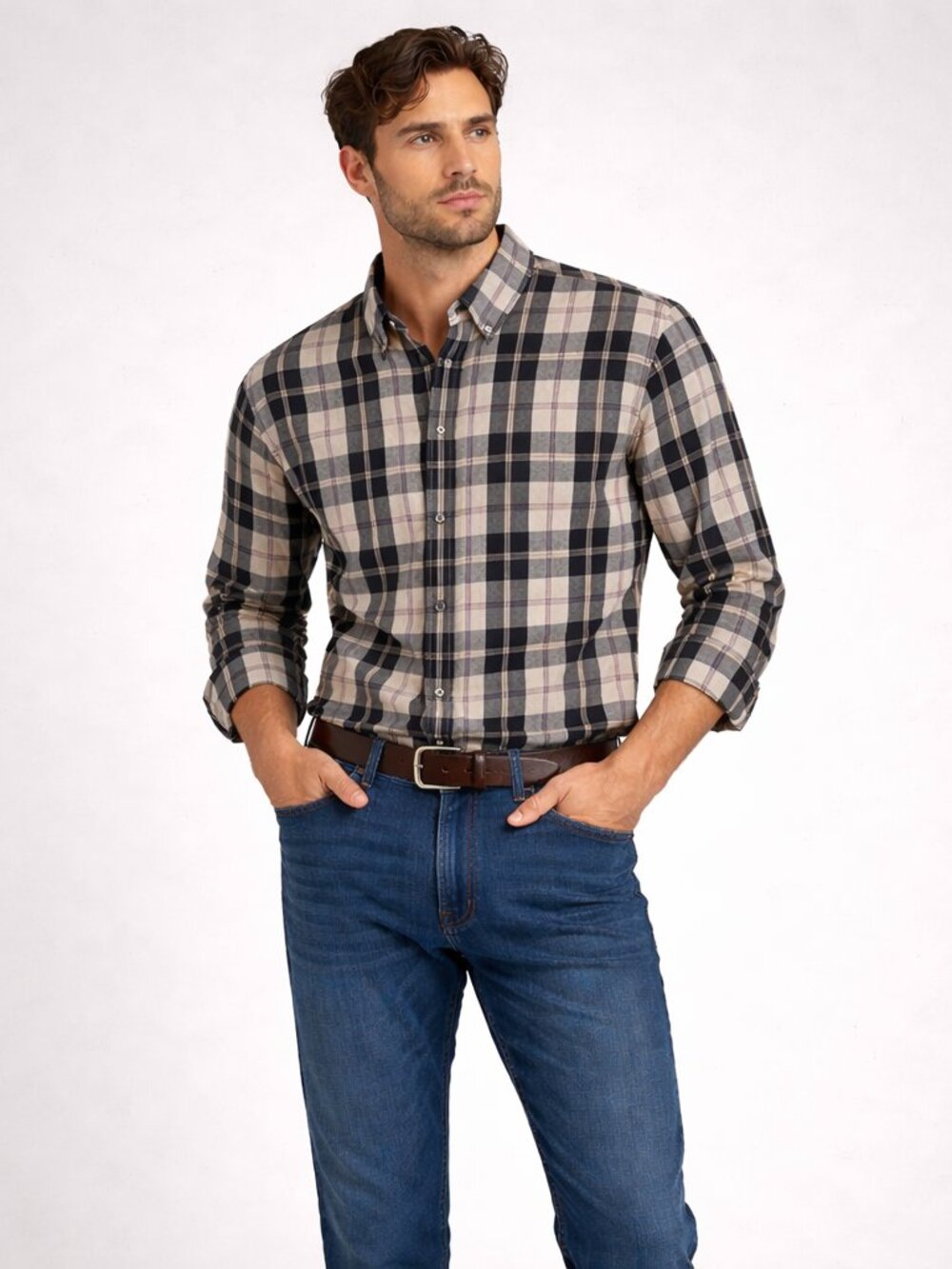 J. Crew Classic Black & Grey Plaid Casual Button-Down Men's Everyday Shirt Sz 14